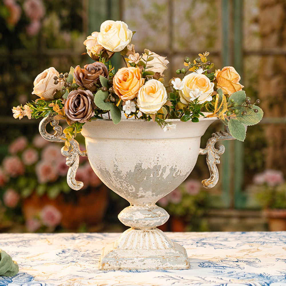 distressed vase with indoor plant Vintage Rustic Urn Planter With Handles – Distressed Garden Flower Pot – Reviclas