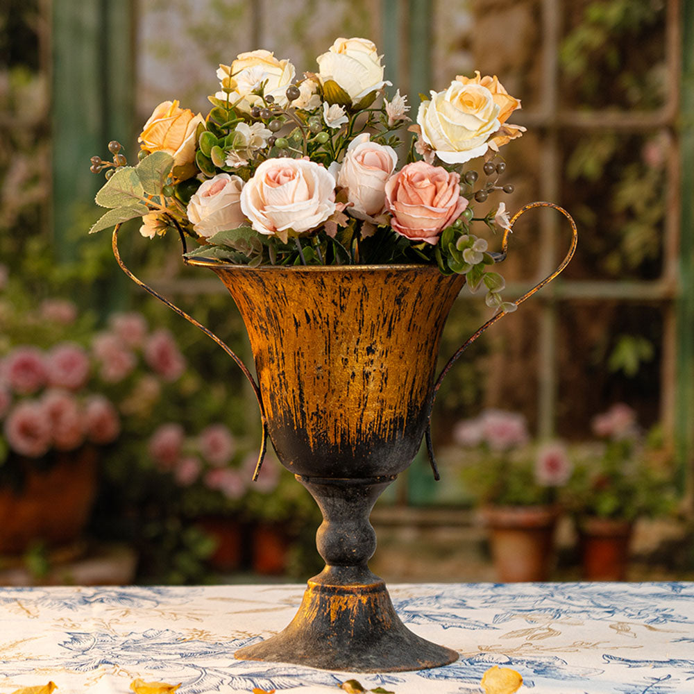 vintage planter pot Rustic Metal Handle Planter – Vintage Farmhouse Flower Pot for Home & – Reviclas