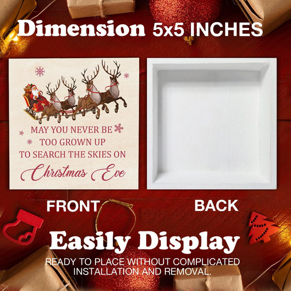 Merry Christmas with Reindeer Believe in Tree Wood Box Sign, Farmhouse Christmas Santa Artwork Decor