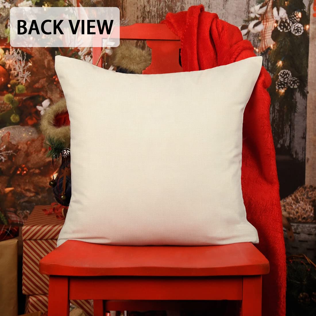 Christmas Throw Pillow Covers 18x18 Set of 4,Linen Pillow Cases Vintage Nordic Snowman Tree Plaid Gray White