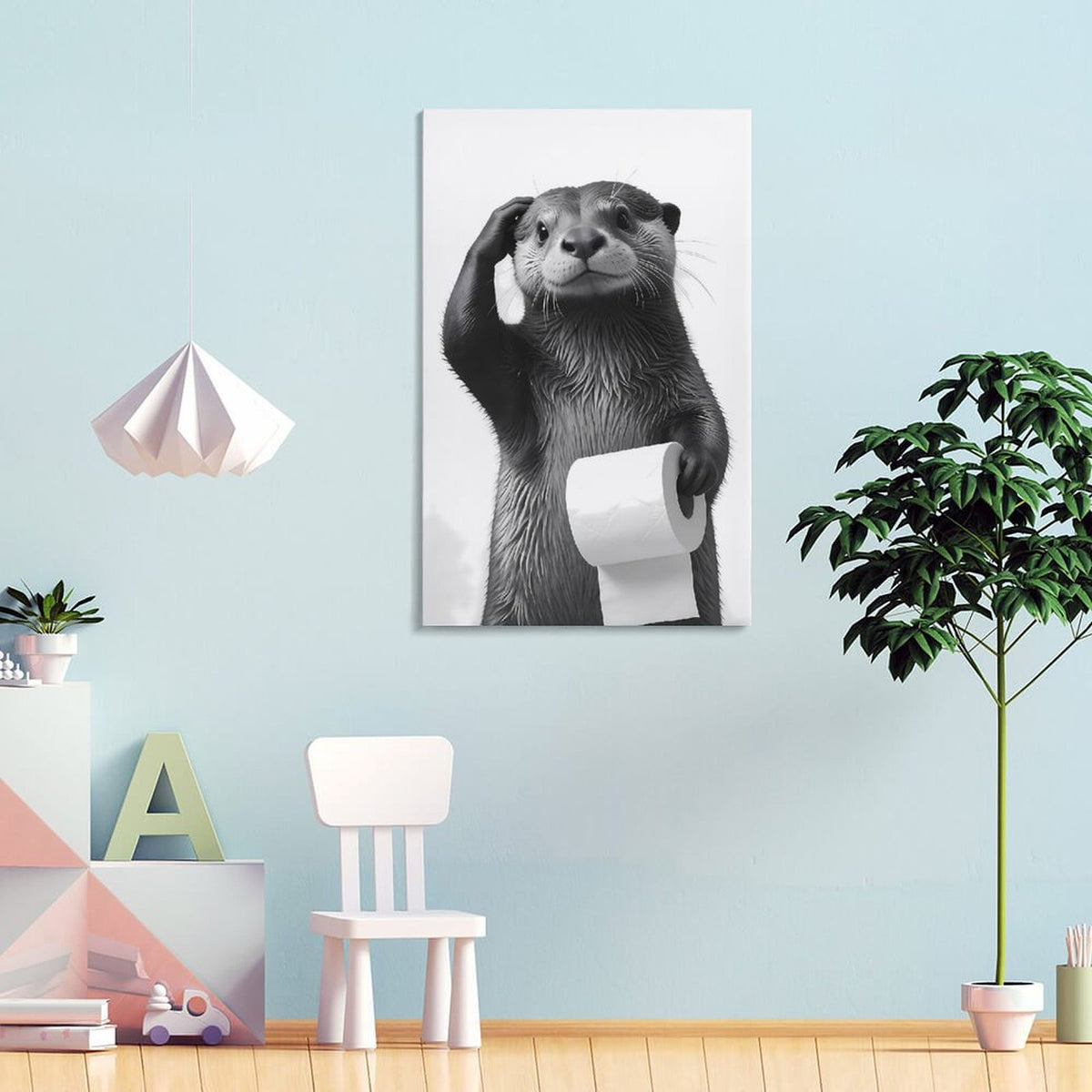 Funny Bathroom Wall Art Cute Otter Canvas Wall Decor Black and White Farmhouse Animal Pictures Prints