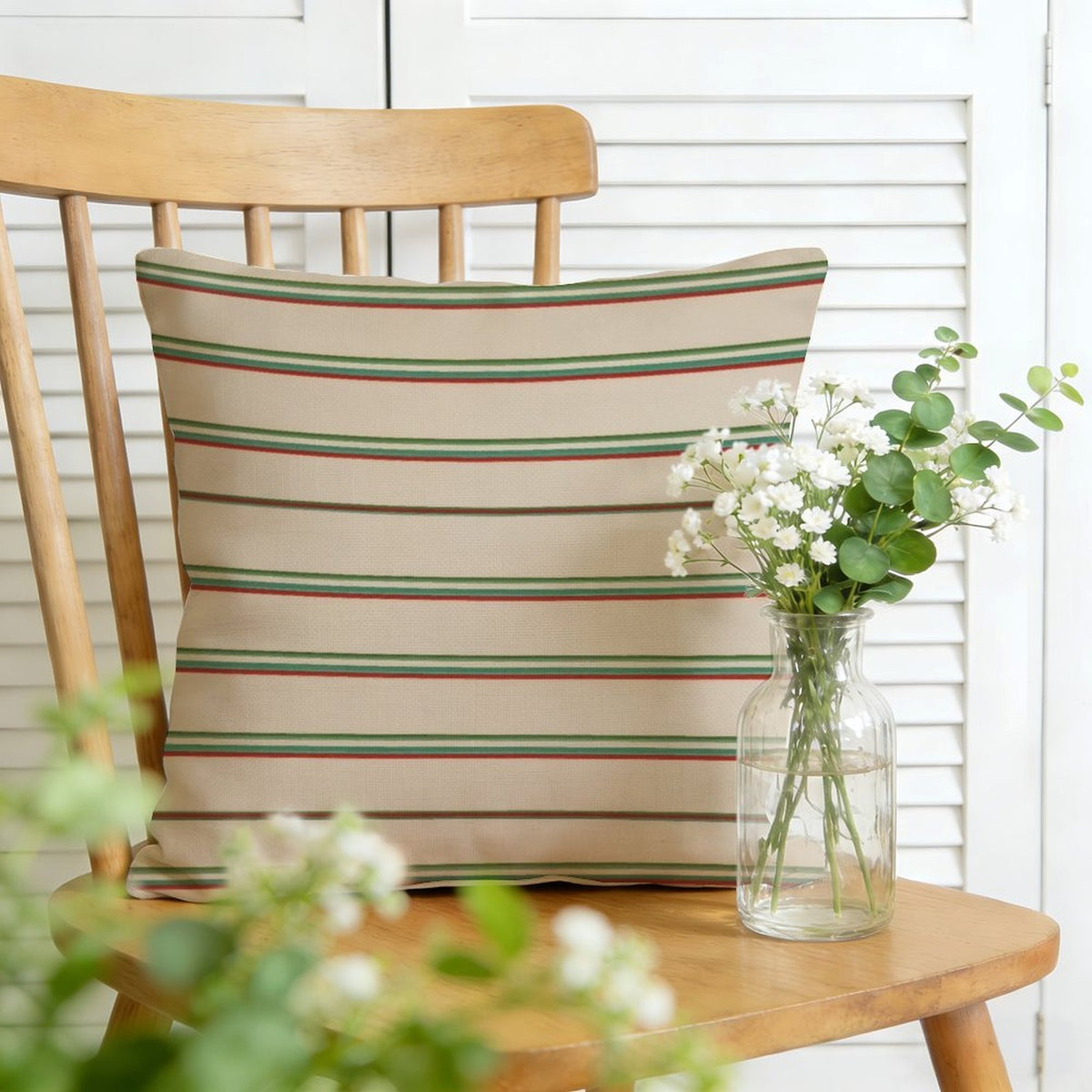 Waterproof Outdoor Throw Pillow Cover, Beige Green and Red Pillow Cover, Rustic Pillow Sham
