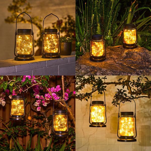 10″ Solar-Powered Set of 4 Integrated LED Outdoor Lantern Weatherproof Garden Patio Hanging Light