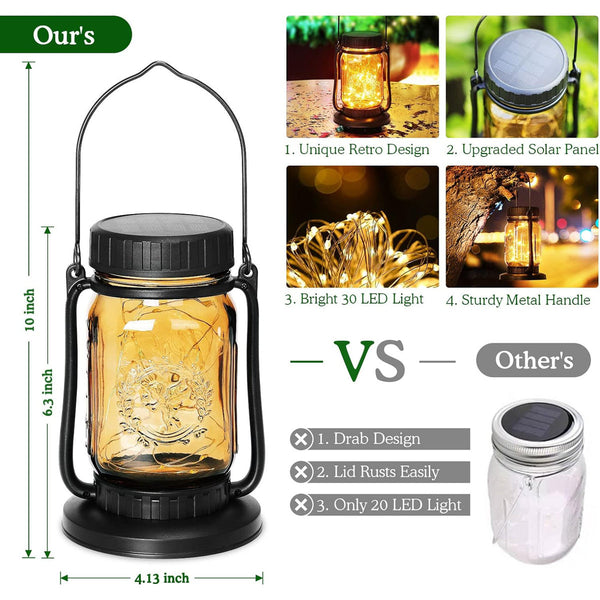 10″ Solar-Powered Set of 4 Integrated LED Outdoor Lantern Weatherproof Garden Patio Hanging Light