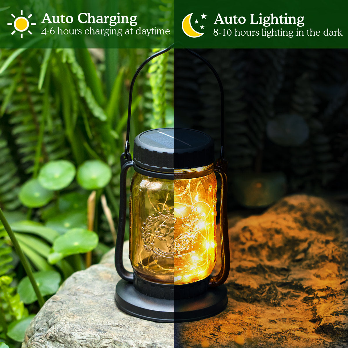 10″ Solar-Powered Set of 4 Integrated LED Outdoor Lantern Weatherproof Garden Patio Hanging Light