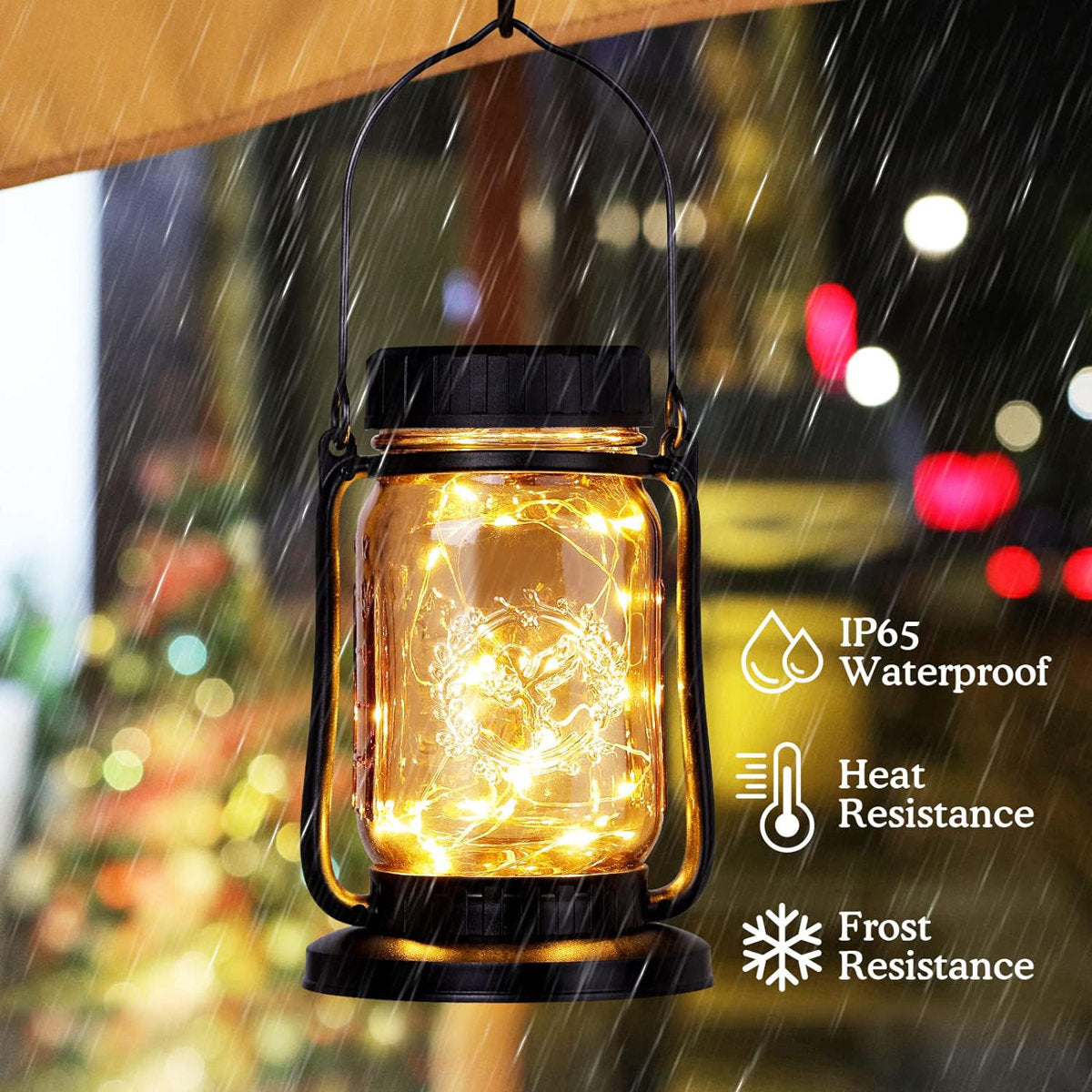 10″ Solar-Powered Set of 4 Integrated LED Outdoor Lantern Weatherproof Garden Patio Hanging Light