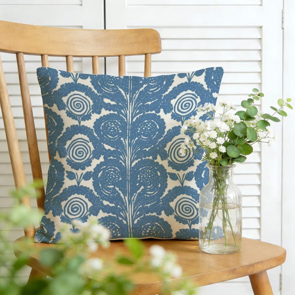 Waterproof Outdoor Throw Pillow Cover, Blue and White Pillow Cover, Rustic Pillow Sham