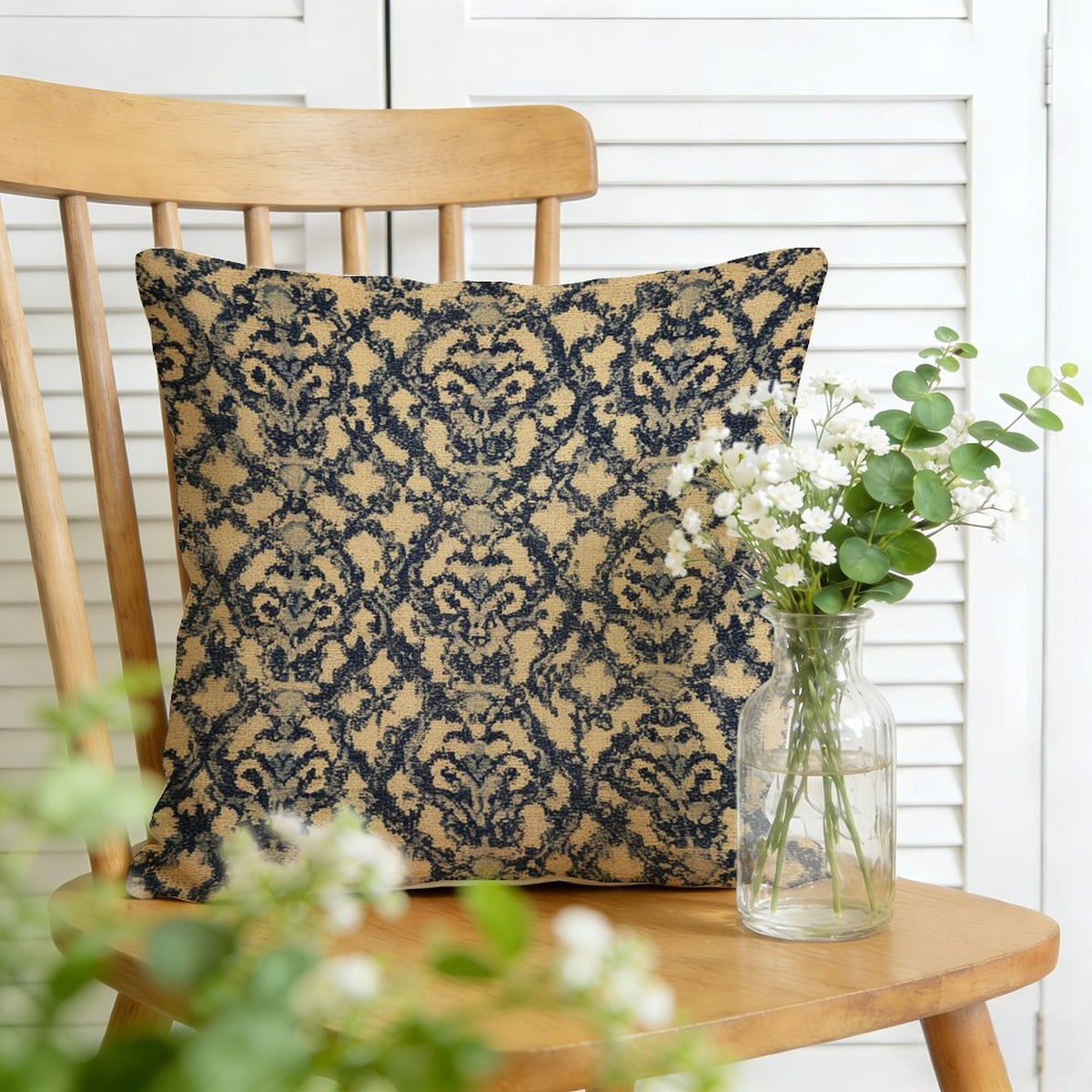 Waterproof Outdoor Throw Pillow Cover, Navy Blue Floral Pillow Cover, Rustic Pillow Sham