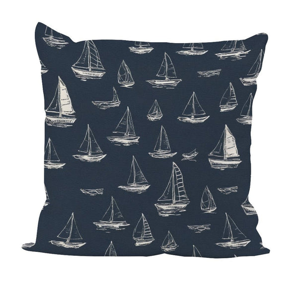 Waterproof Outdoor Throw Pillow Cover, Navy Blue Sail Boats Nautical Rustic Pillow Sham