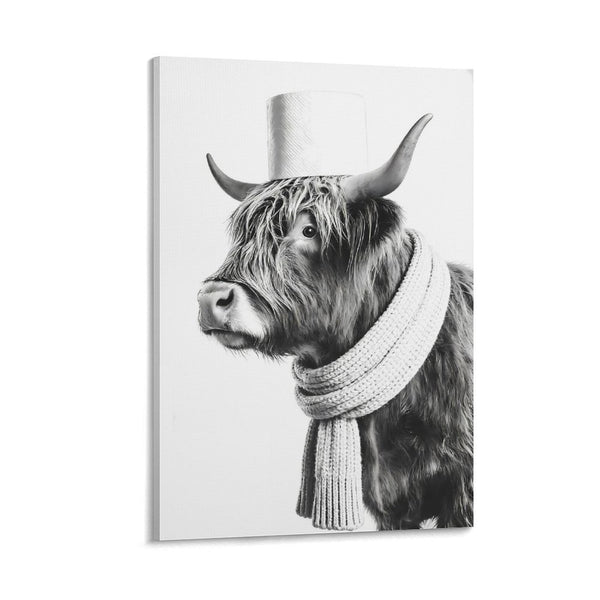 Highland Cow Bathroom Canvas Wall Art Funny Animal Bathroom Wall Art Cow Toilet Paper Bathroom Painting