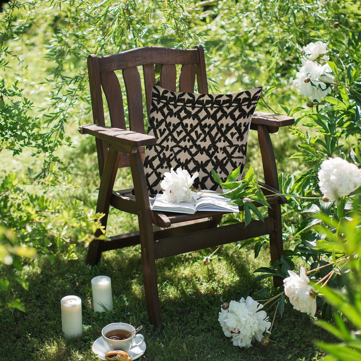 Waterproof Outdoor Throw Pillow Cover, Black Geometric Pillow Cover, Rustic Pillow Sham