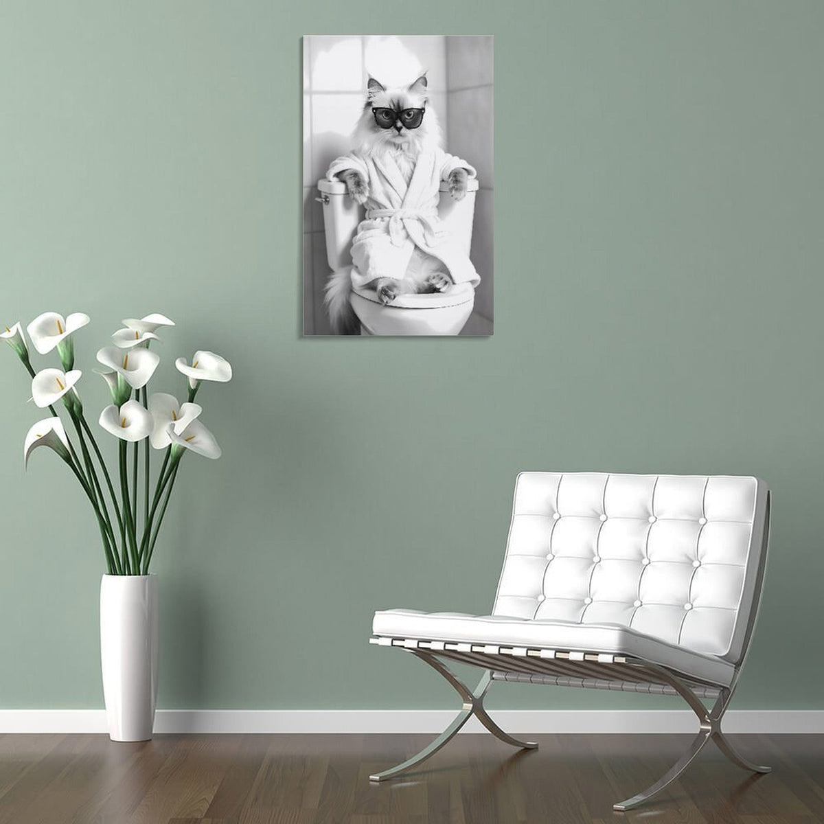 Cat Bathroom Canvas Wall Art Funny Animal Bathroom Wall Art Ragdoll Cat on the Toilet Bathroom Painting