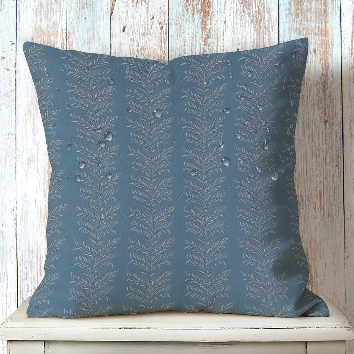 Waterproof Outdoor Throw Pillow Cover, Navy Blue Leaves Rustic Pillow Sham