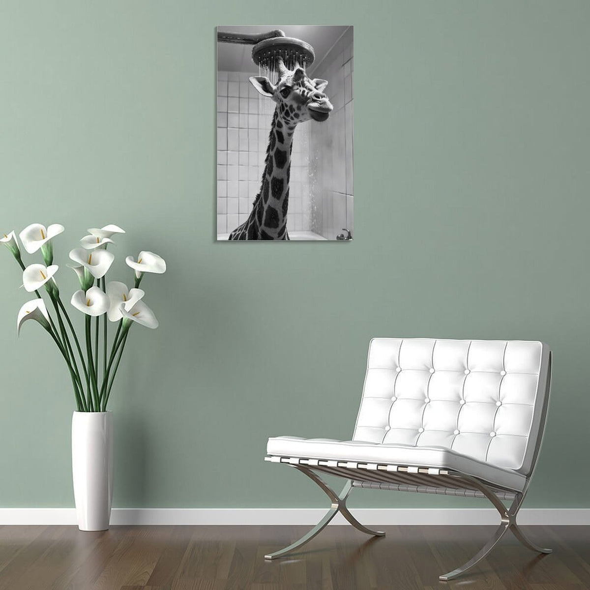 Giraffe Bathroom Wall Art, Funny Giraffe Pictures Wall Decor, Black and White Animal Canvas Prints Painting