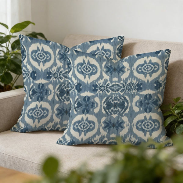 Waterproof Outdoor Throw Pillow Cover, Blue and White Pillow Cover, Rustic Pillow Sham