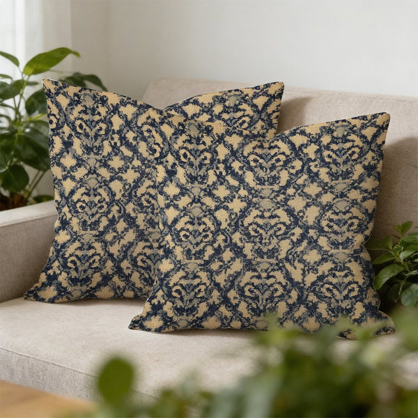 Waterproof Outdoor Throw Pillow Cover, Navy Blue Floral Pillow Cover, Rustic Pillow Sham