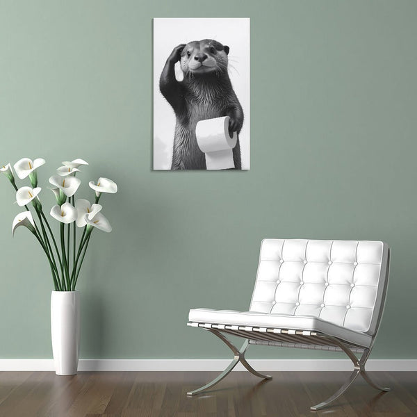 Funny Bathroom Wall Art Cute Otter Canvas Wall Decor Black and White Farmhouse Animal Pictures Prints