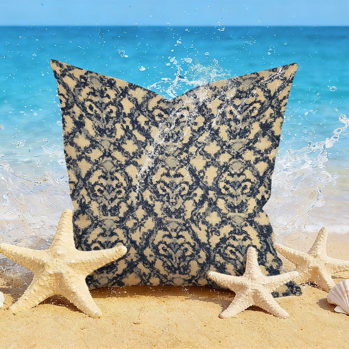 Waterproof Outdoor Throw Pillow Cover, Navy Blue Floral Pillow Cover, Rustic Pillow Sham