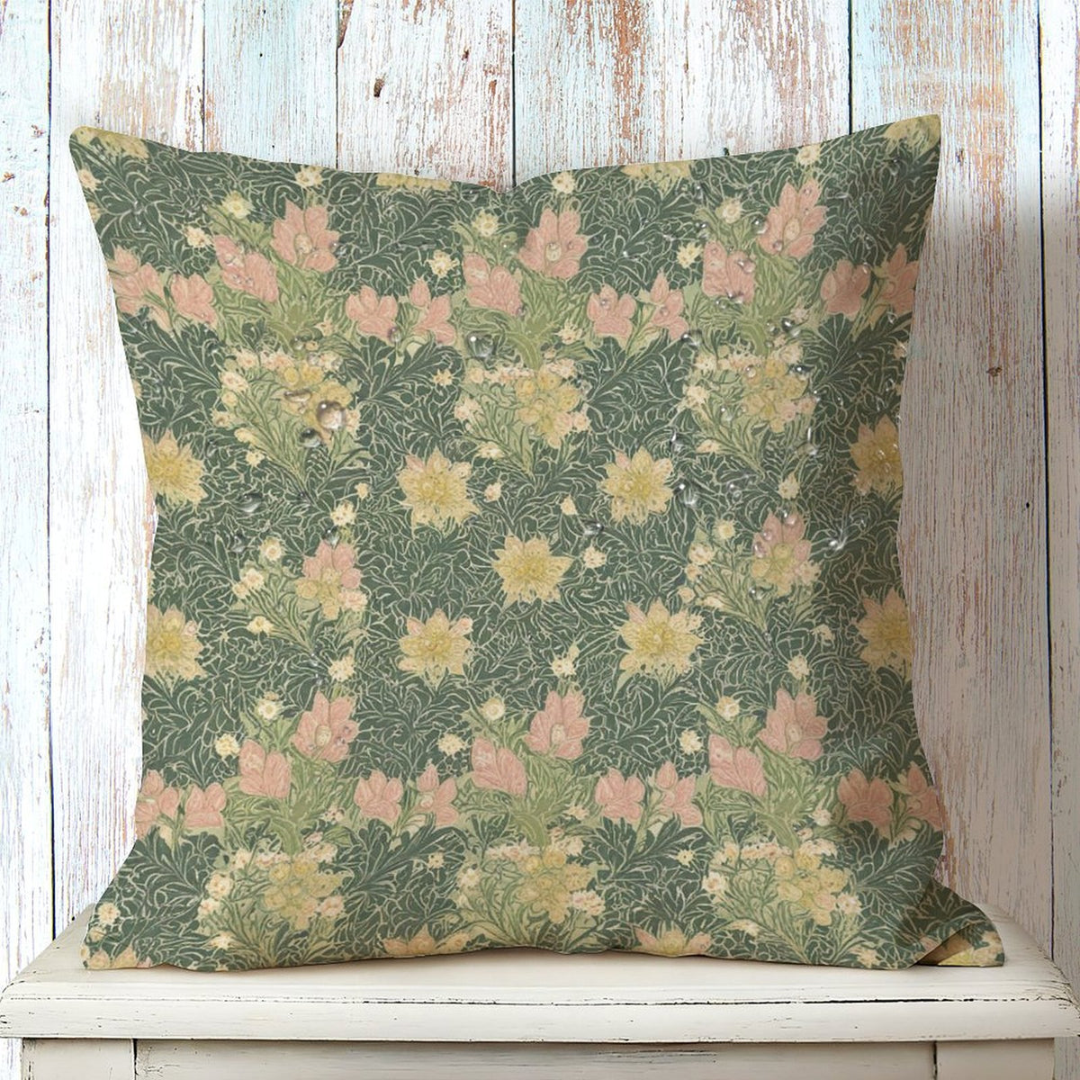 Waterproof Outdoor Throw Pillow Cover, Spring William Morris flowers Rustic Pillow Sham