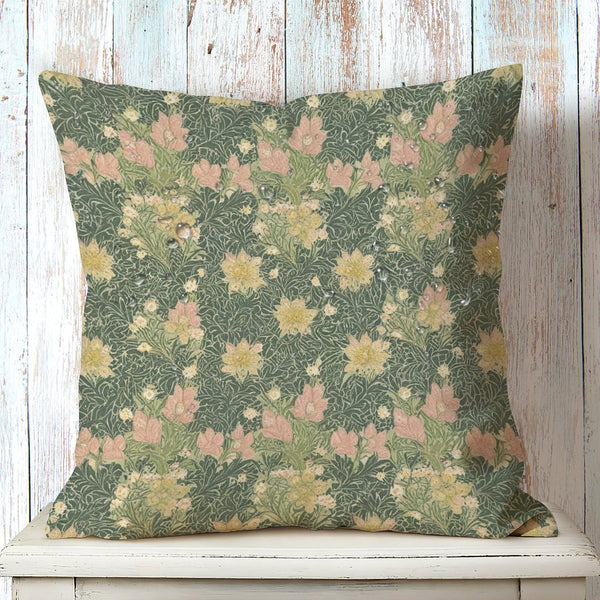 Waterproof Outdoor Throw Pillow Cover, Spring William Morris flowers Rustic Pillow Sham