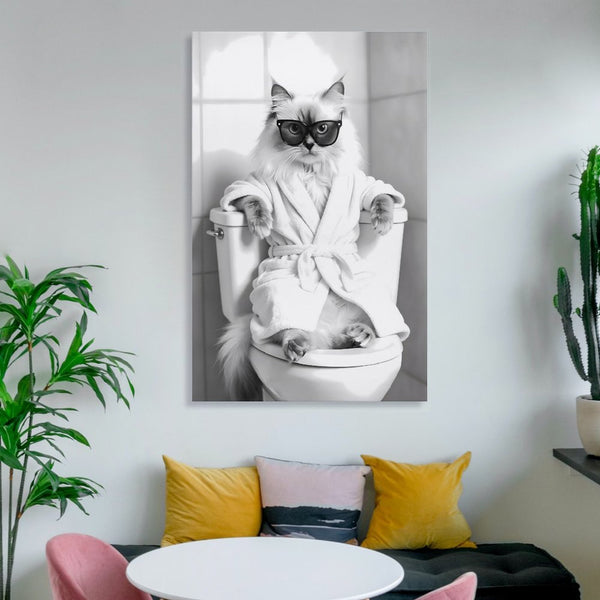 Cat Bathroom Canvas Wall Art Funny Animal Bathroom Wall Art Ragdoll Cat on the Toilet Bathroom Painting