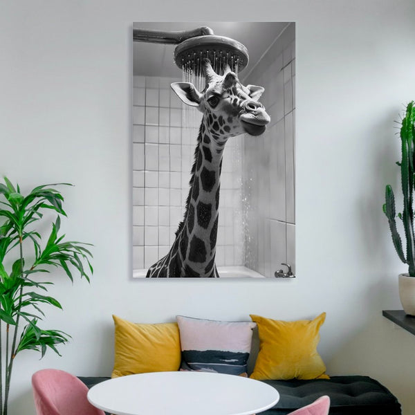 Giraffe Bathroom Wall Art, Funny Giraffe Pictures Wall Decor, Black and White Animal Canvas Prints Painting