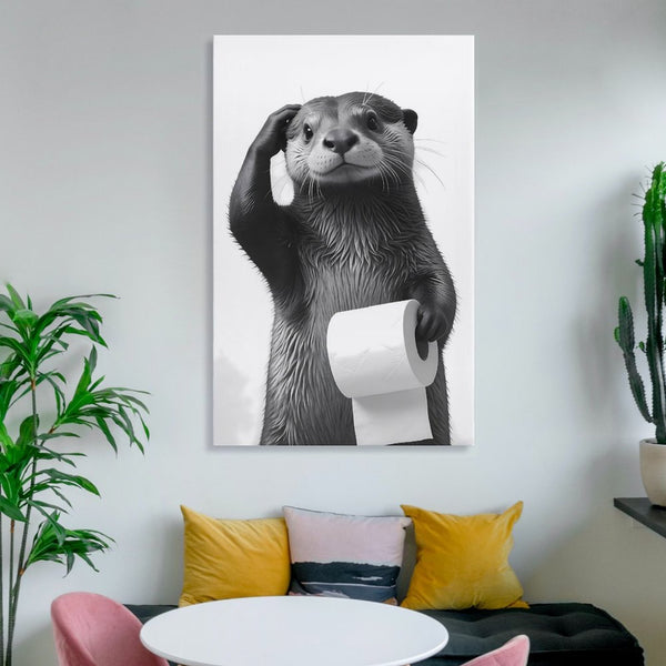 Funny Bathroom Wall Art Cute Otter Canvas Wall Decor Black and White Farmhouse Animal Pictures Prints