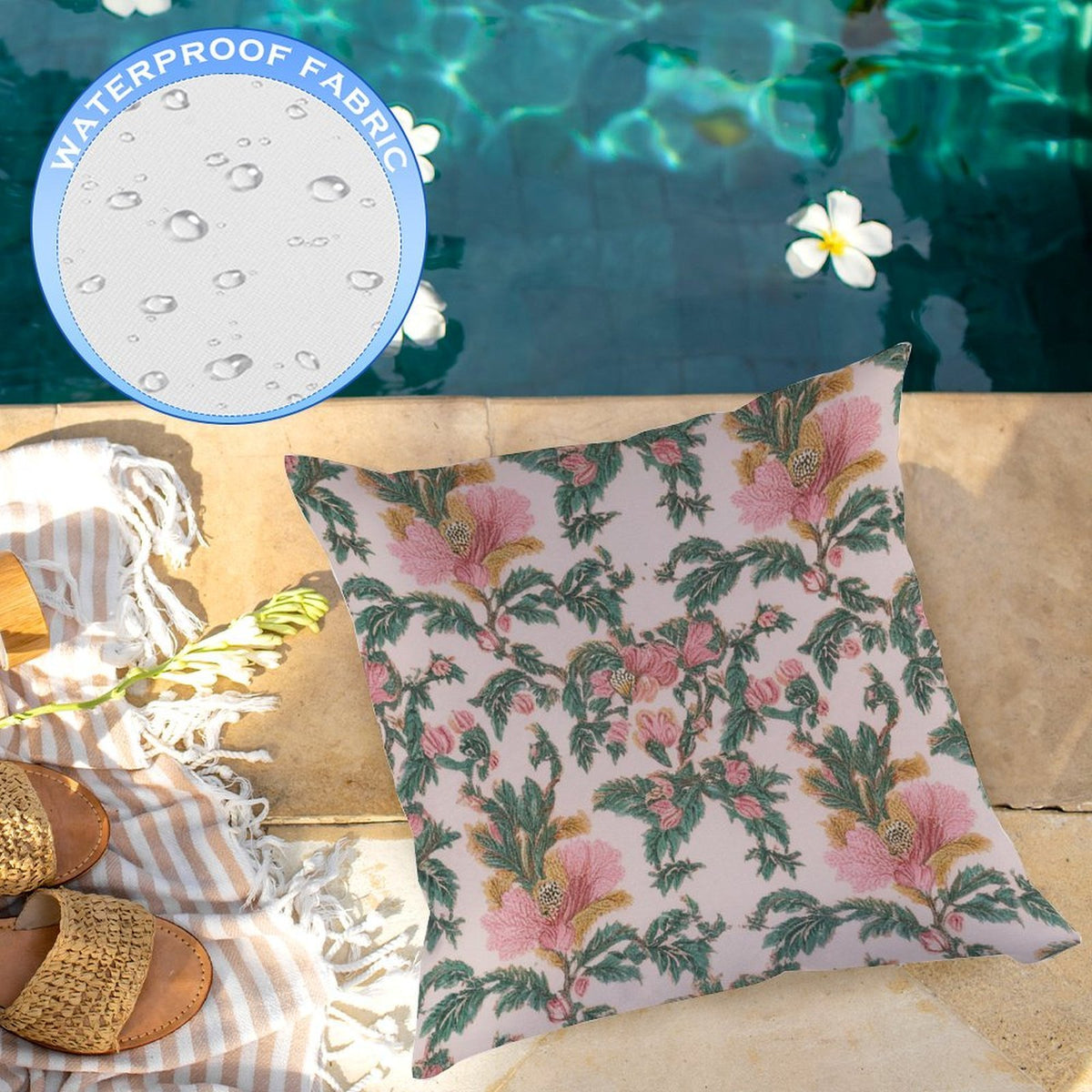 Waterproof Outdoor Throw Pillow Cover, Pink Floral Pillow Cover, Rustic Pillow Sham