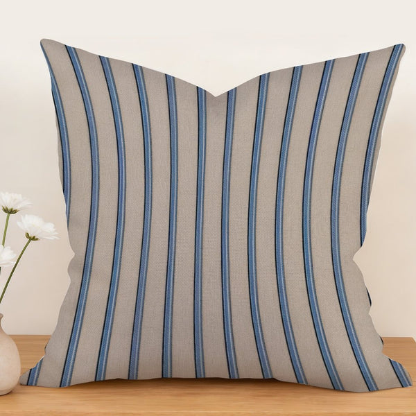 Waterproof Outdoor Throw Pillow Cover, Blue and Brown Pillow Cover, Rustic Pillow Sham