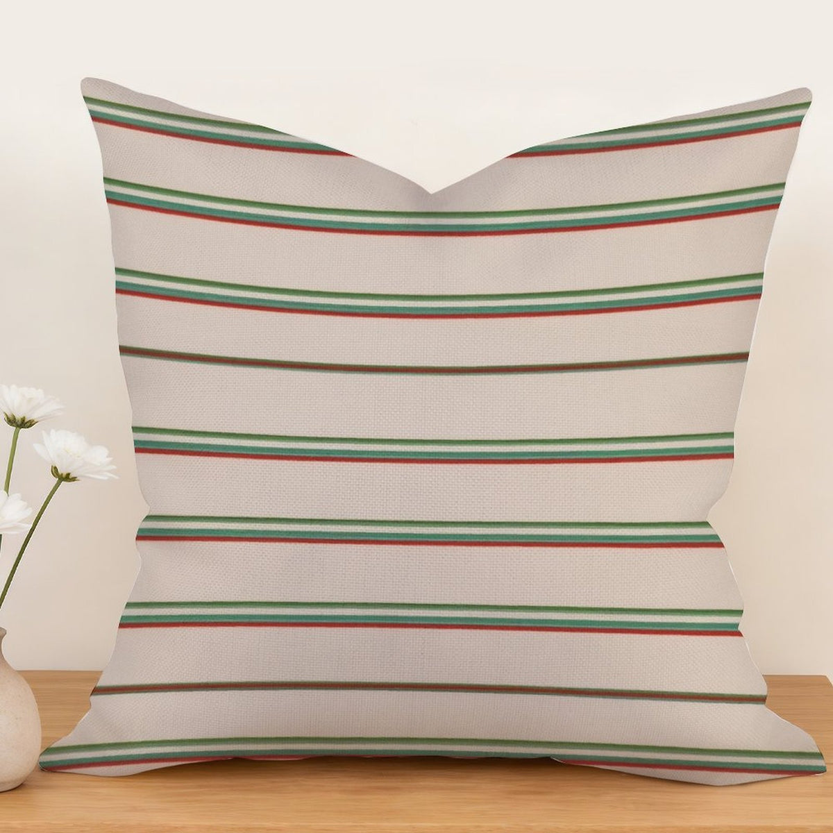Waterproof Outdoor Throw Pillow Cover, Beige Green and Red Pillow Cover, Rustic Pillow Sham