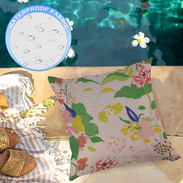 Waterproof Outdoor Throw Pillow Cover, Vintage Garden Floral Cover, Rustic Pillow Sham