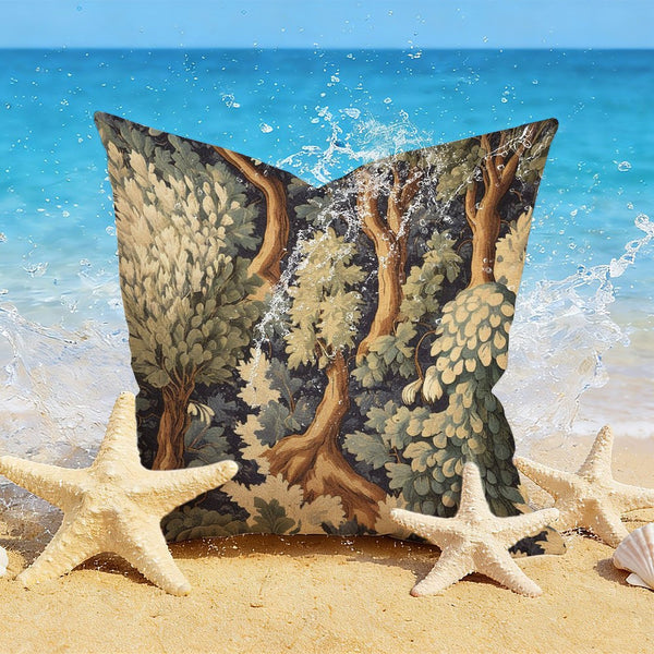 Waterproof Outdoor Throw Pillow Cover, Thibaut Pagoda Trees in Green and Blue, Vintage Home Decor,