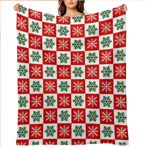 Christmas Throw Blanket, 50''x60'' Plaid Blankets Soft Cozy Fleece Blanket Snowflakes Plaid Xmas Decors for Couch, Sofa