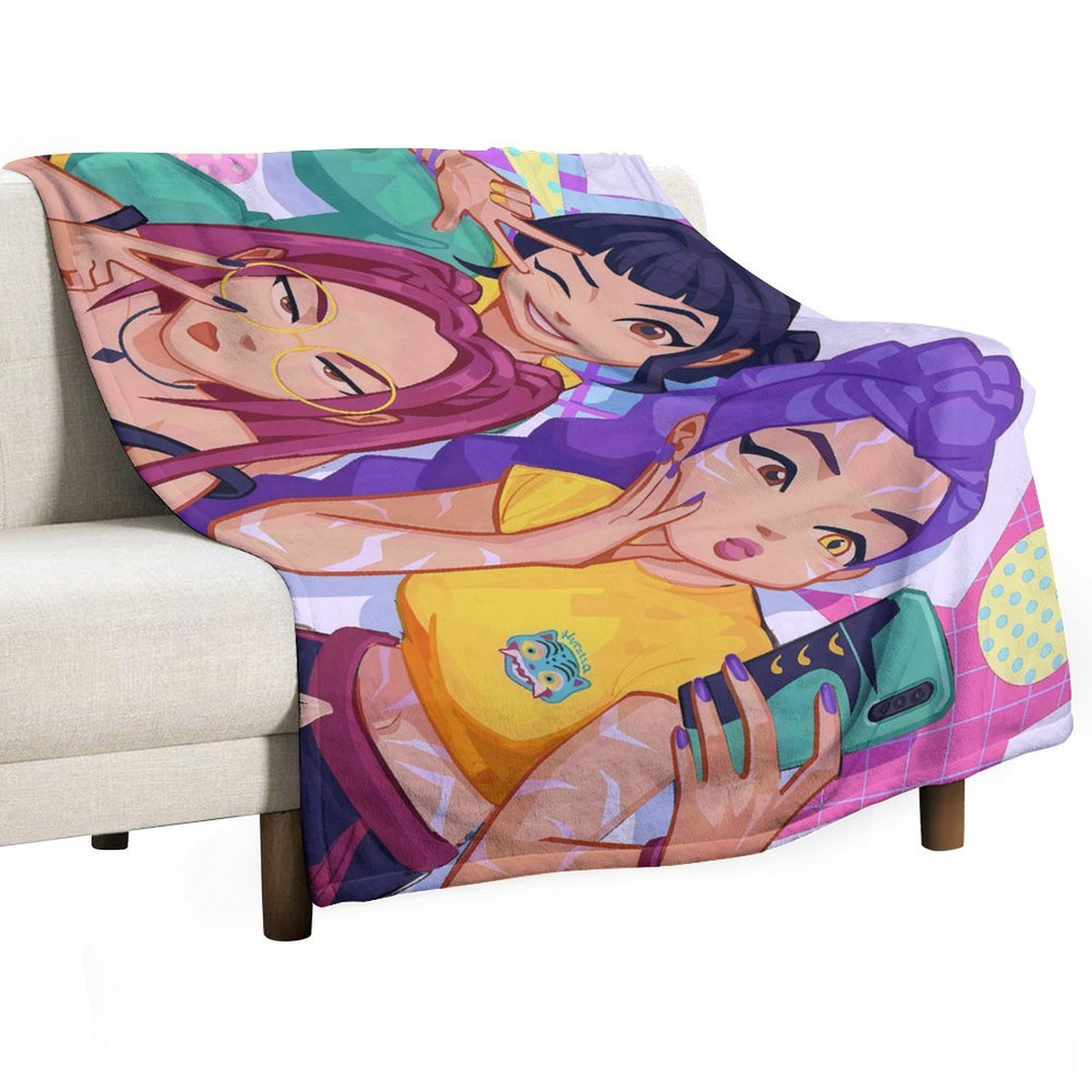 Kpop Demon Monster Girls 30 x 40 Flannel Blanket 220g – Soft Single-Sided Printed Throw Blanket for Fans, Cozy Lightweight Fleece for Sofa, Bed, and Travel Decor