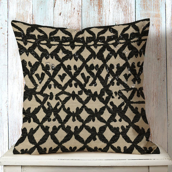 Waterproof Outdoor Throw Pillow Cover, Black Geometric Pillow Cover, Rustic Pillow Sham