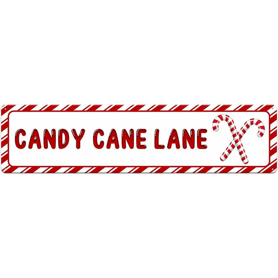 Candy Cane Lane Christmas Metal Sign Vintage Print Art Poster Tin Hanging Plaque for Home Kitchen Patio Yard Office Cafe Coffee Bar Front Door Wall Decor Novelty Gift 16" x 4"