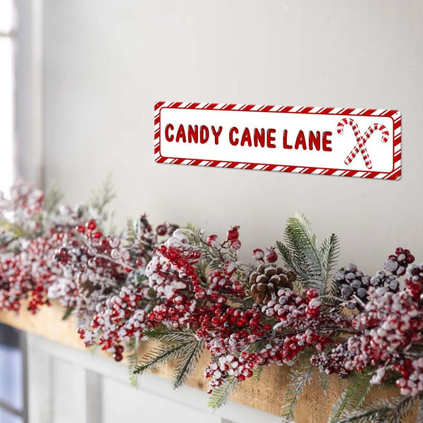 Candy Cane Lane Christmas Metal Sign Vintage Print Art Poster Tin Hanging Plaque for Home Kitchen Patio Yard Office Cafe Coffee Bar Front Door Wall Decor Novelty Gift 16" x 4"