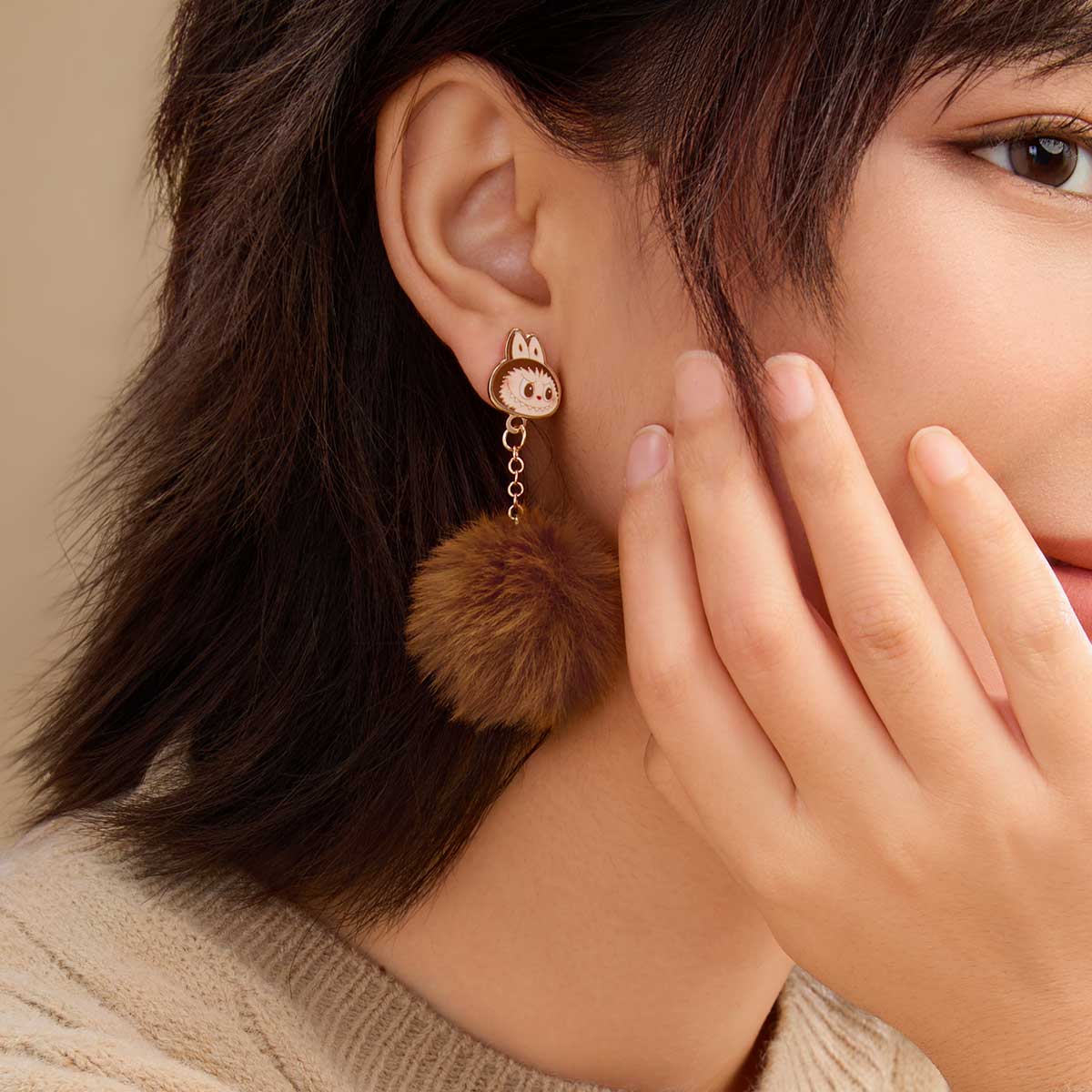 Warm Fluffy Holiday Series LABUBU Pompom Earring