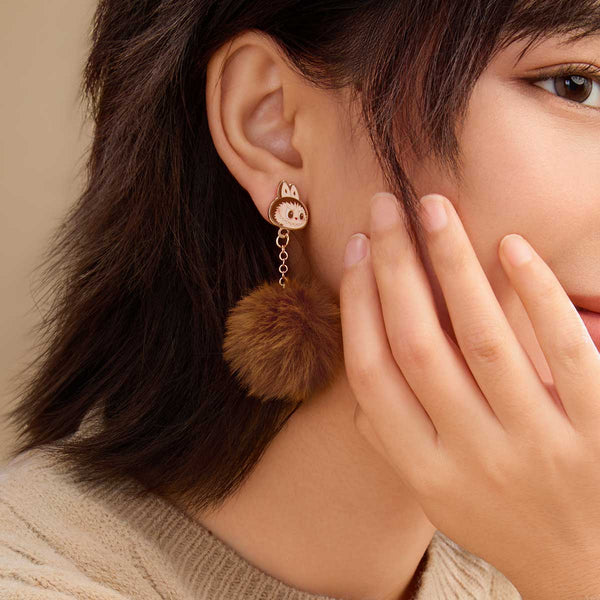 Warm Fluffy Holiday Series LABUBU Pompom Earring