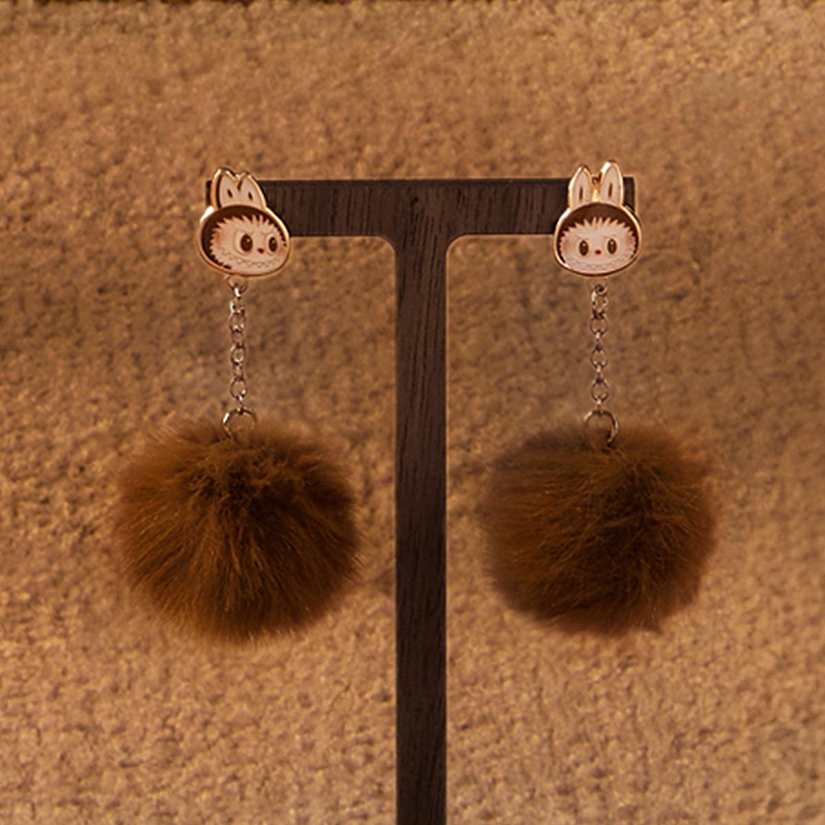 Warm Fluffy Holiday Series LABUBU Pompom Earring