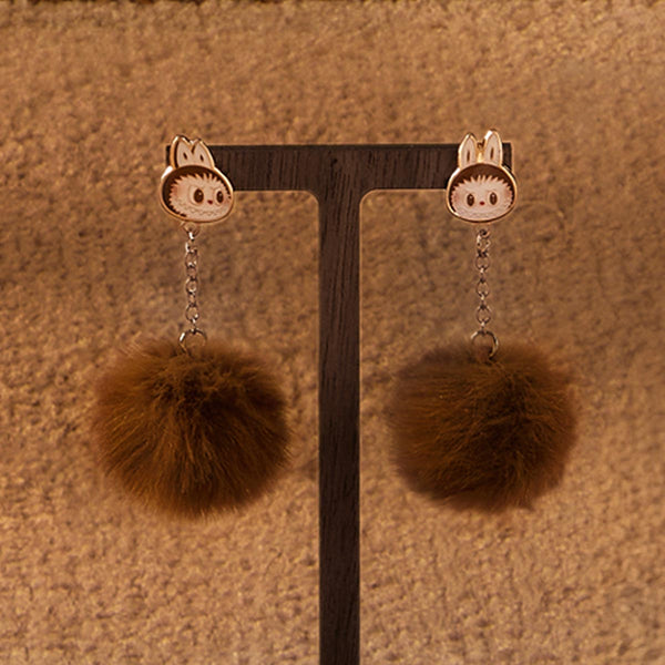Warm Fluffy Holiday Series LABUBU Pompom Earring