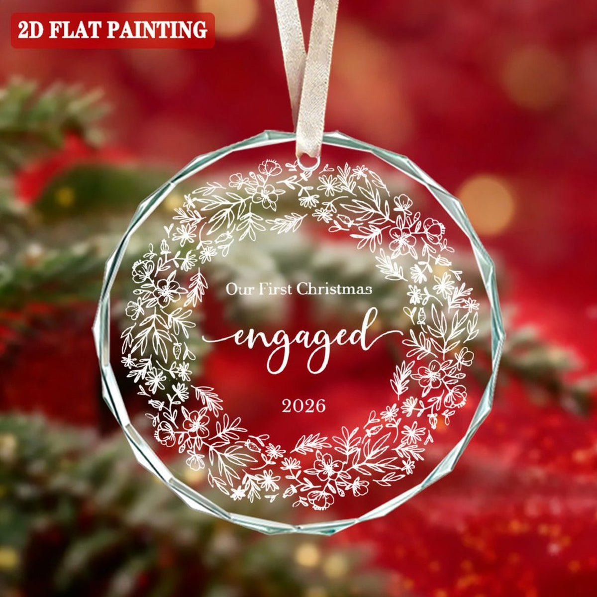 Our First Christmas Ornament, Engaged, Glass Wedding Christmas Ornament