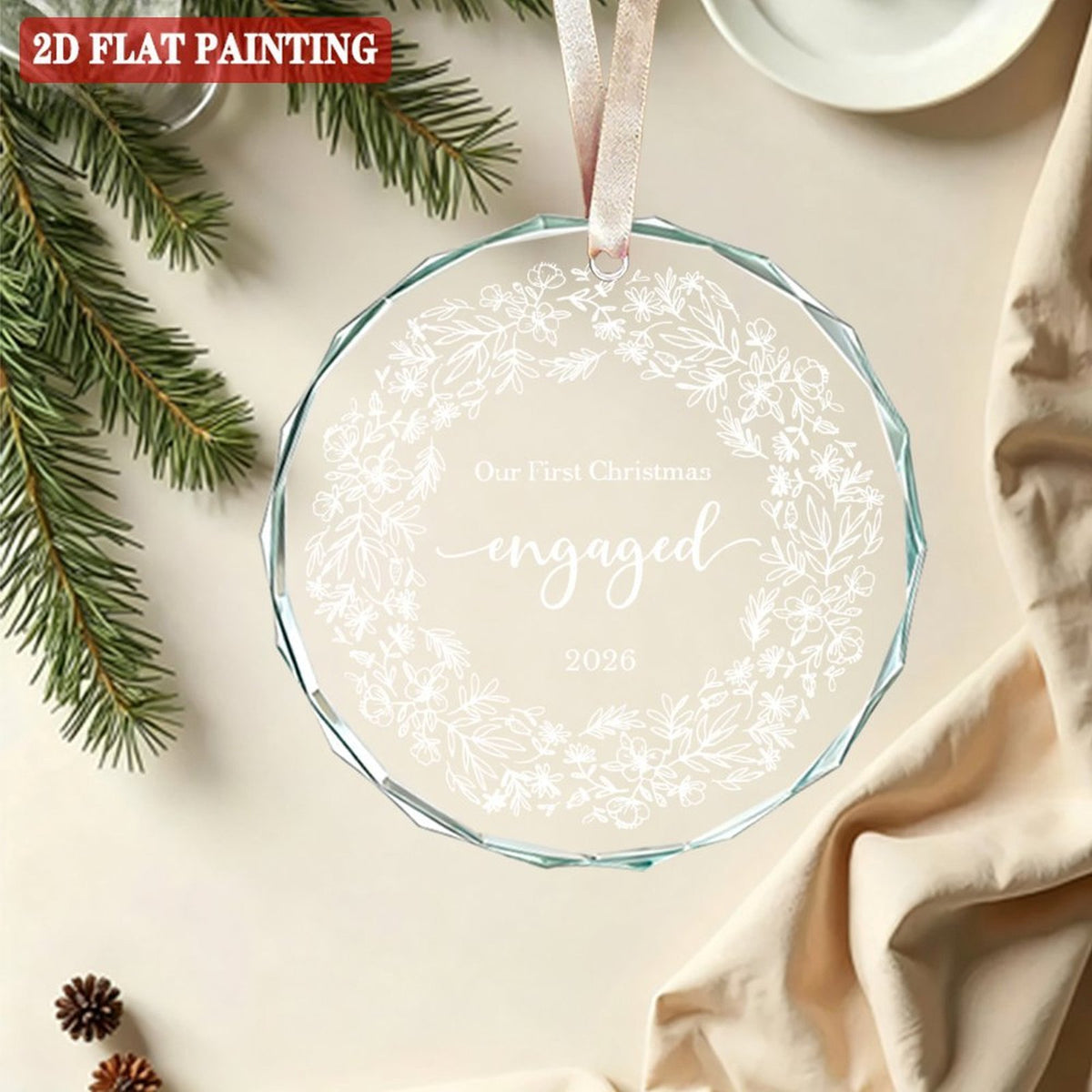 Our First Christmas Ornament, Engaged, Glass Wedding Christmas Ornament