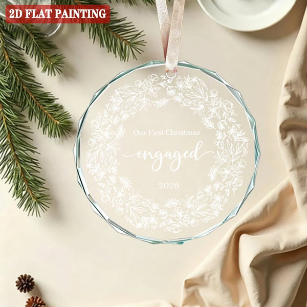 Our First Christmas Ornament, Engaged, Glass Wedding Christmas Ornament