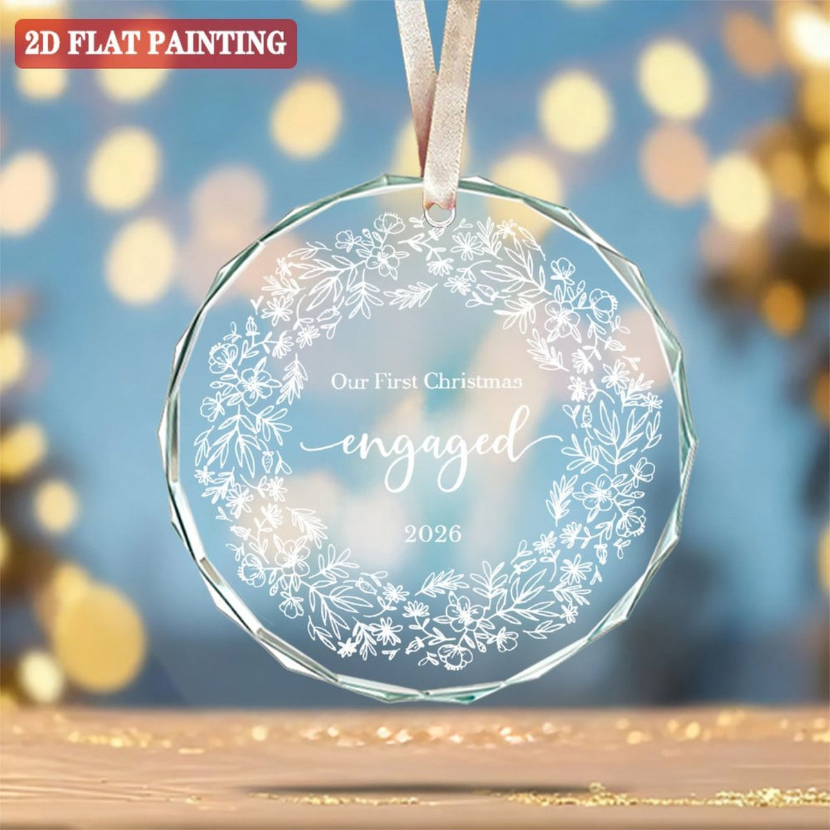 Our First Christmas Ornament, Engaged, Glass Wedding Christmas Ornament