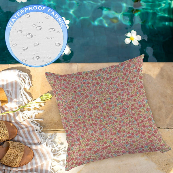 Waterproof Outdoor Throw Pillow Cover, Floral Red & Yellow Decorative Cover, Rustic Pillow Sham