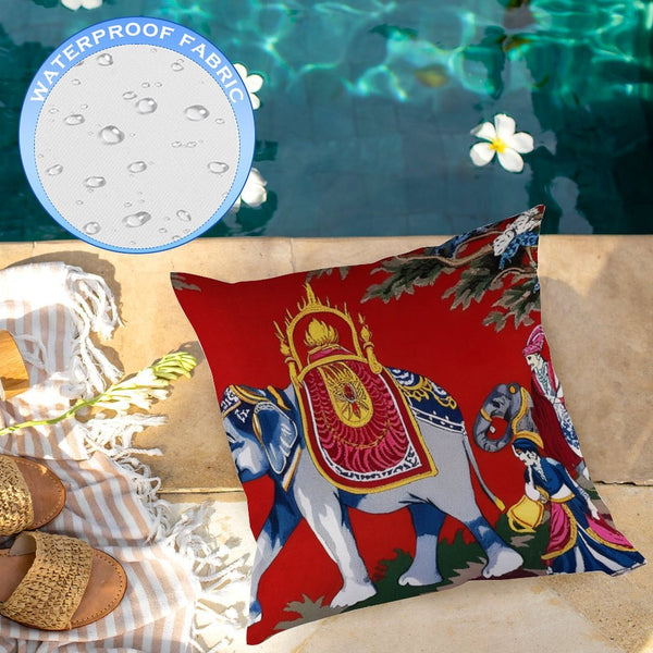 Waterproof Outdoor Throw Pillow Cover, Euro Elephant Decorative Cover, Rustic Pillow Sham