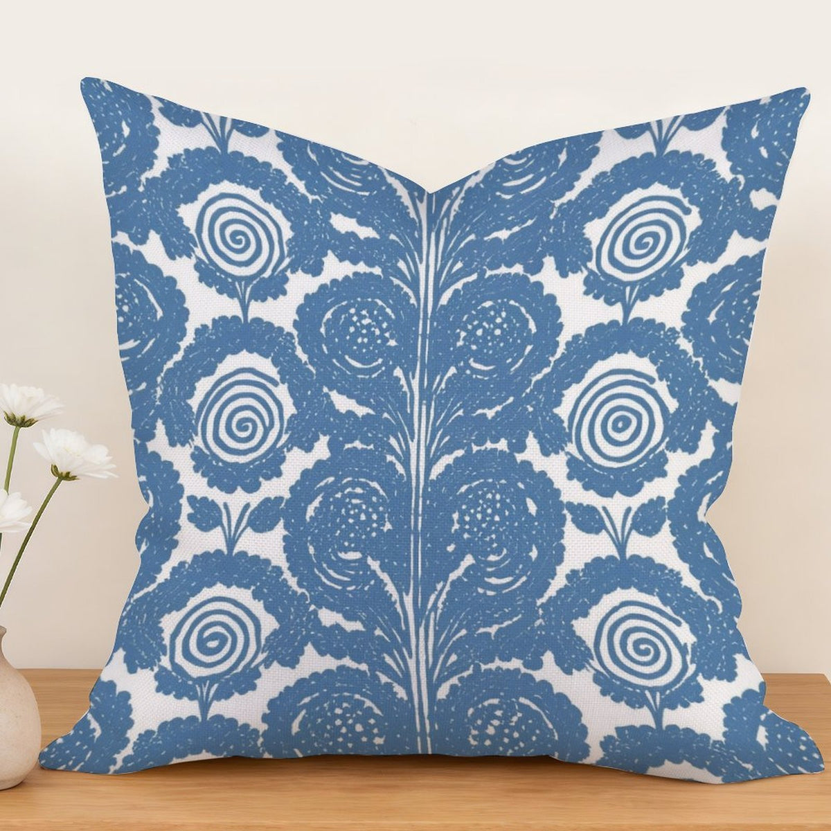 Waterproof Outdoor Throw Pillow Cover, Blue and White Pillow Cover, Rustic Pillow Sham