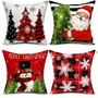 Christmas Pillow Covers 18''x18'', Set of 4, Christmas Patterns Christmas Tree, Snowman, Snowflakes