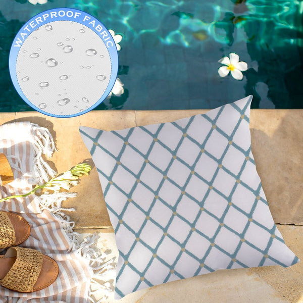 Waterproof Outdoor Throw Pillow Cover, Teal Pineapple Geometric Summer Decorative Cover, Rustic Pillow Sham